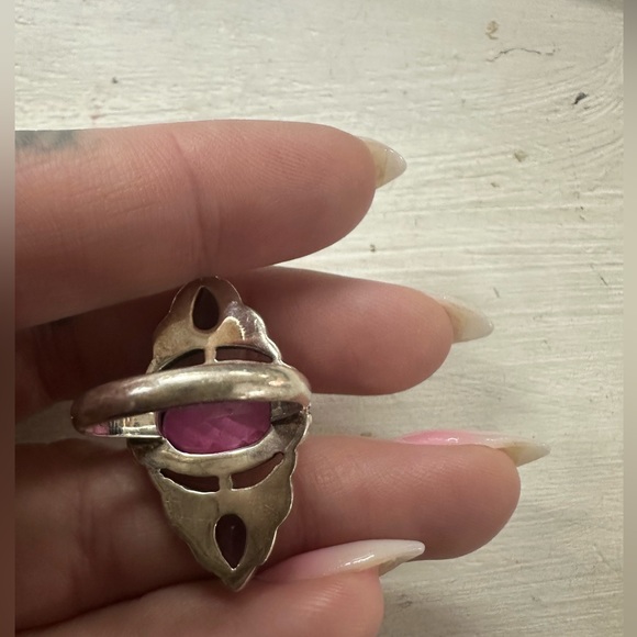 Vintage Sterling silver pink & purple gem stone ring size 7 from India - Picture 2 of 13